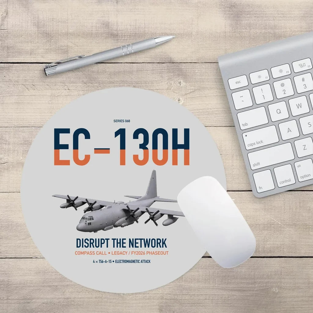 EC-130H Compass Call design on light gray round mouse pad