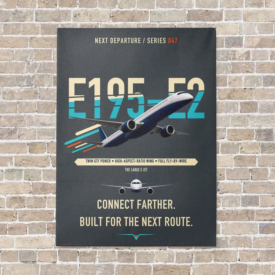 Embraer E195-E2 vertical canvas print - no frame - gray background