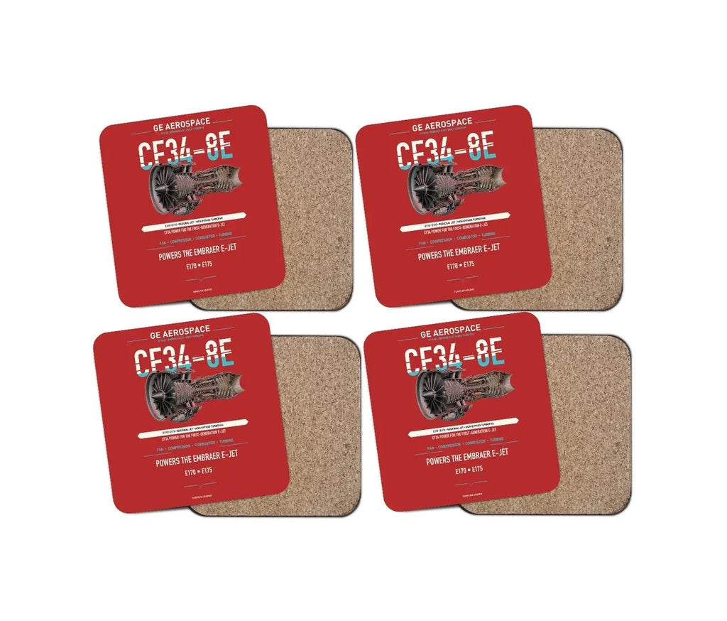 CF34-8E design on red 4 pieces set coaster
