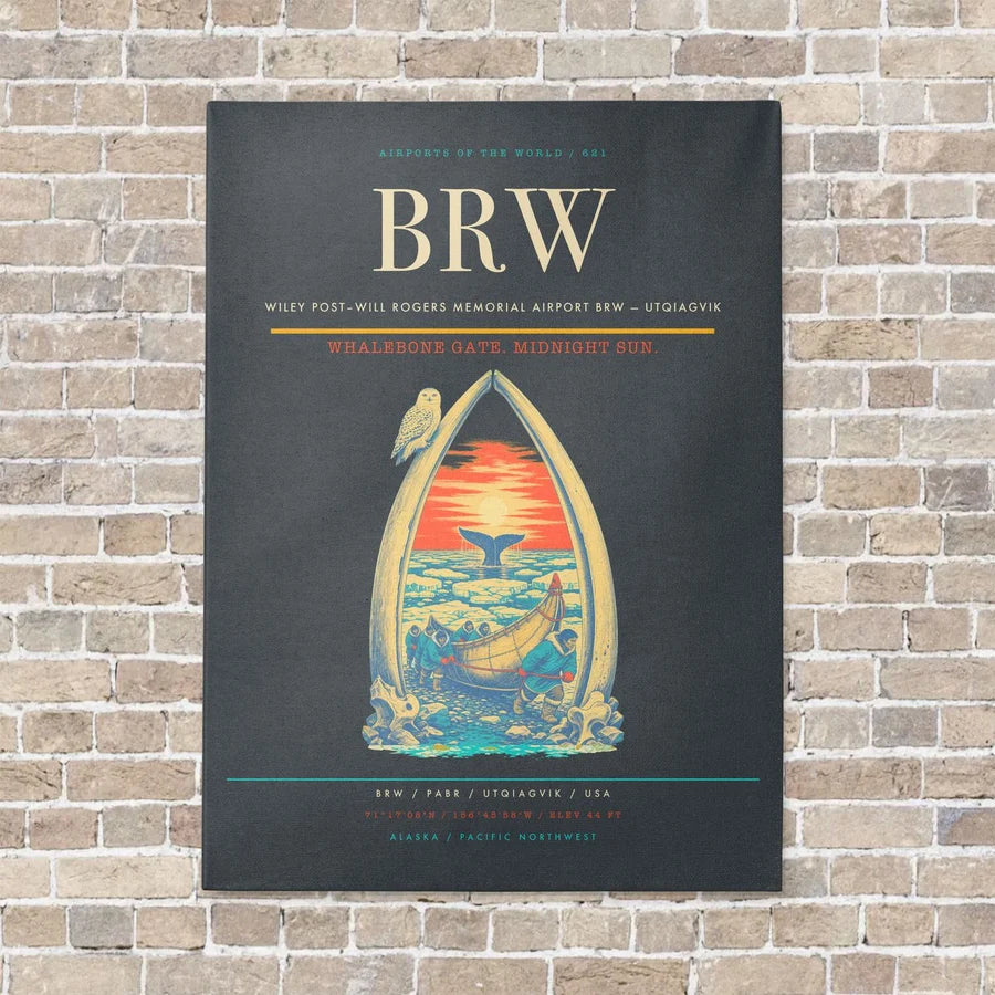 Wiley Post–Will Rogers Memorial Airport BRW — Utqiagvik vertical canvas print - no frame - gray background