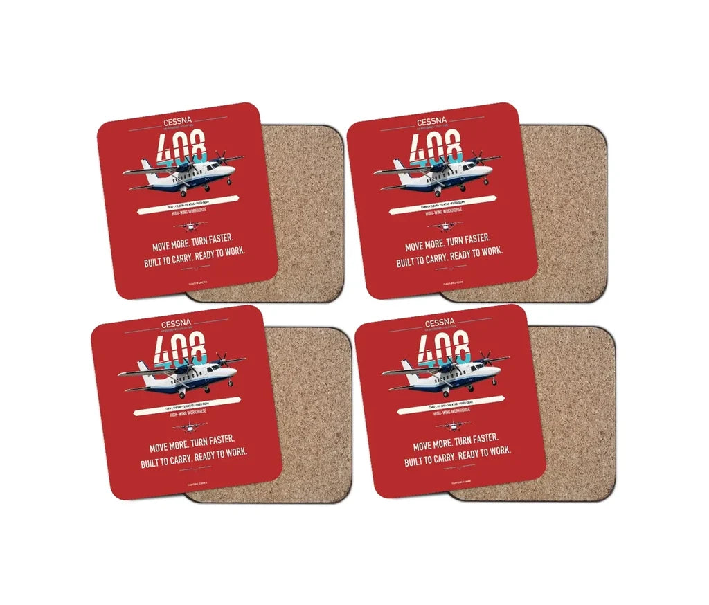 Cessna 408 SkyCourier design on red 4 pieces set coaster