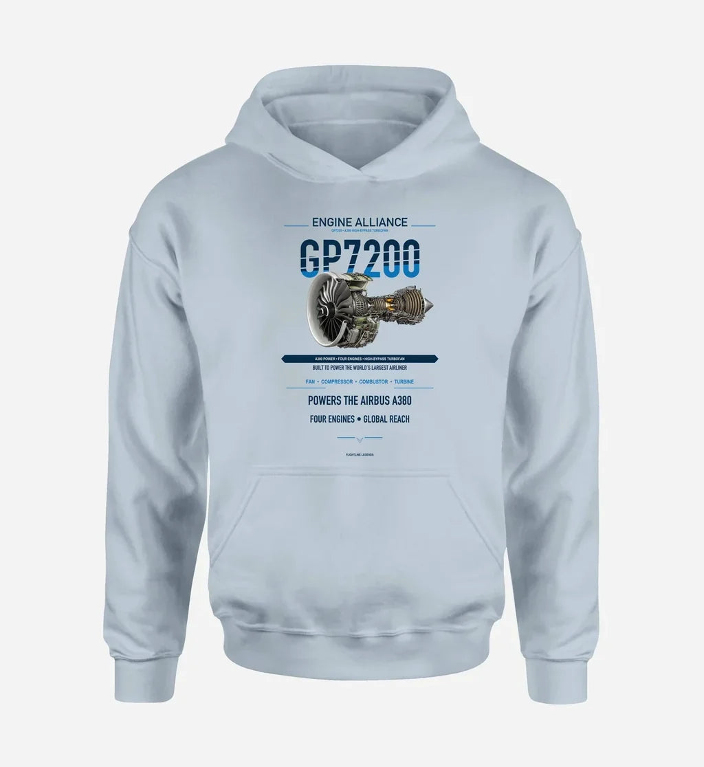 GP7200 design on light blue hoodie single side