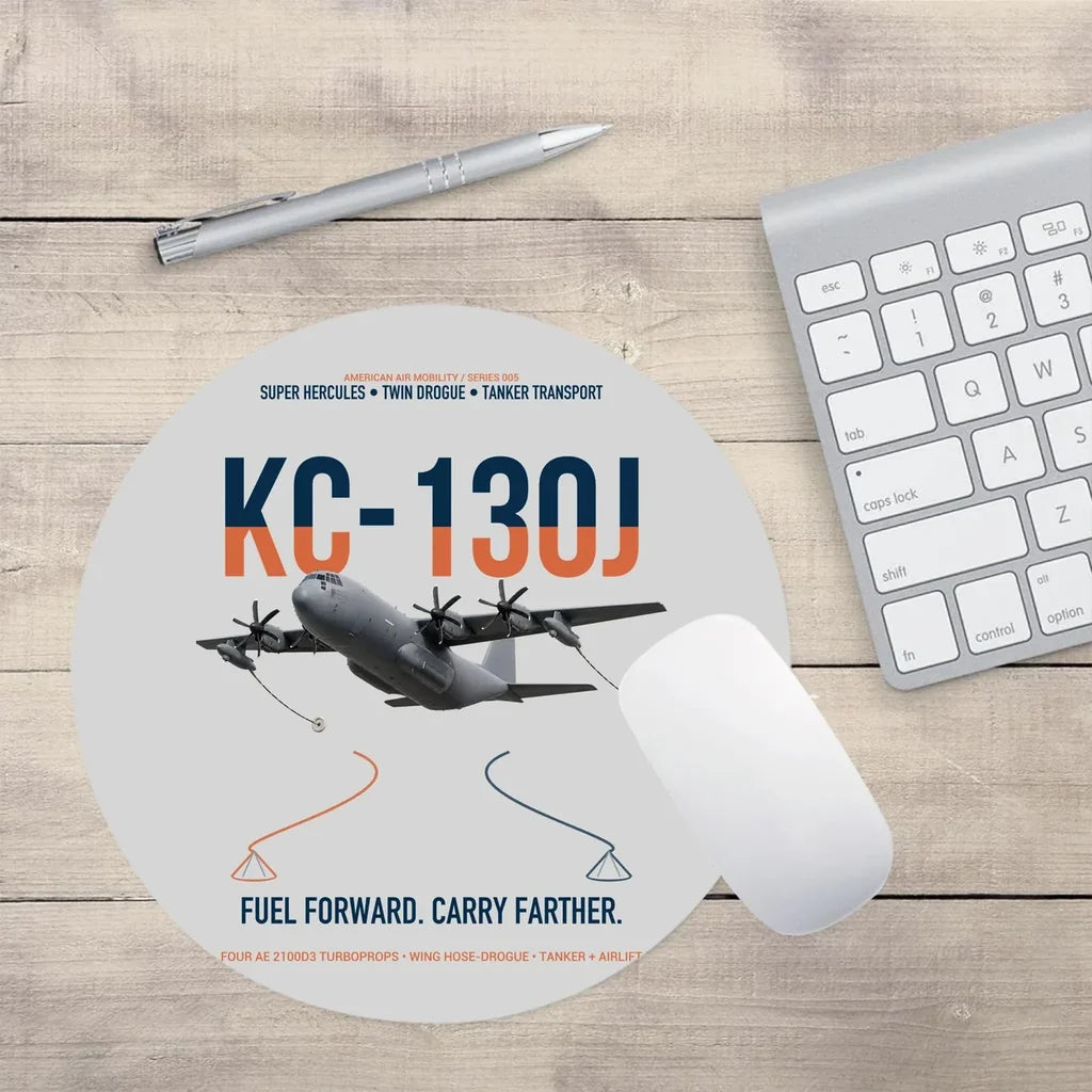 KC-130J SUPER HERCULES design on light gray round mouse pad