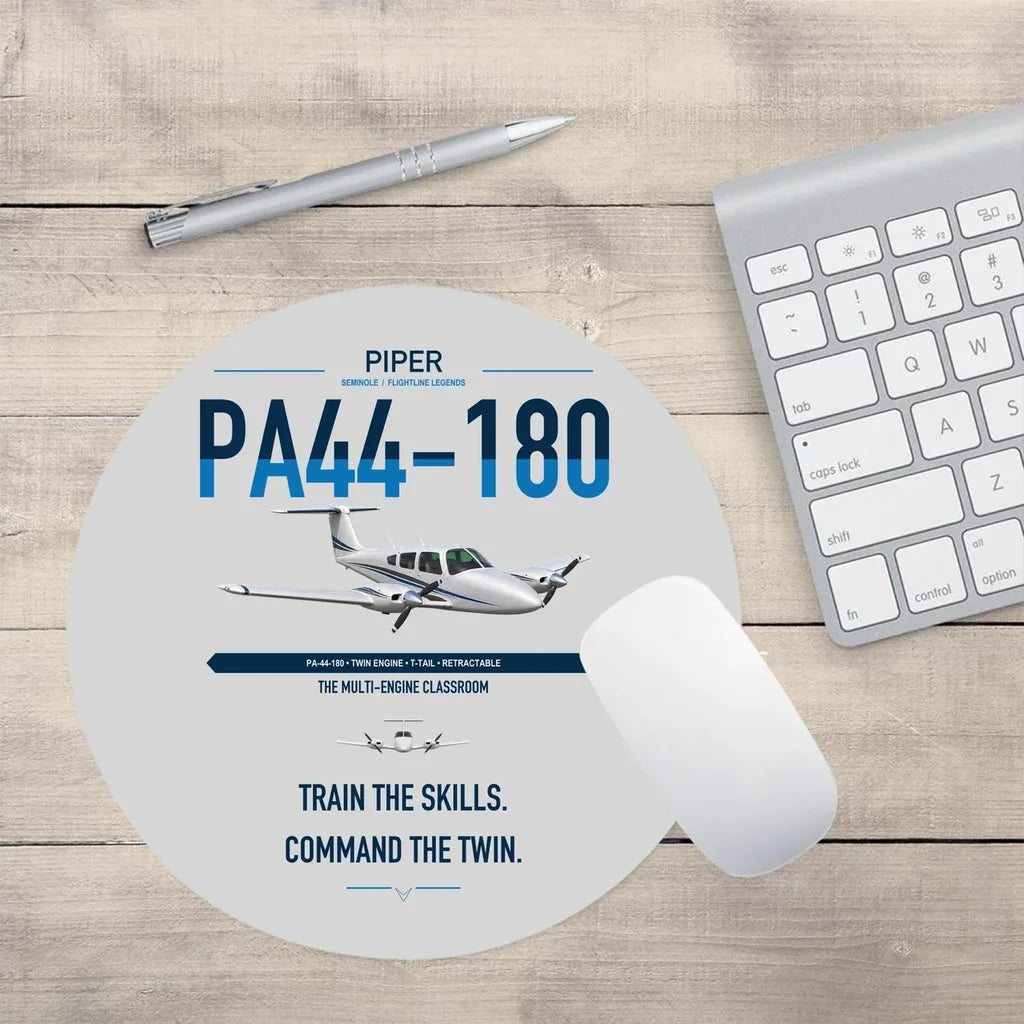 Piper PA-44-180 Seminole design on light gray round mouse pad
