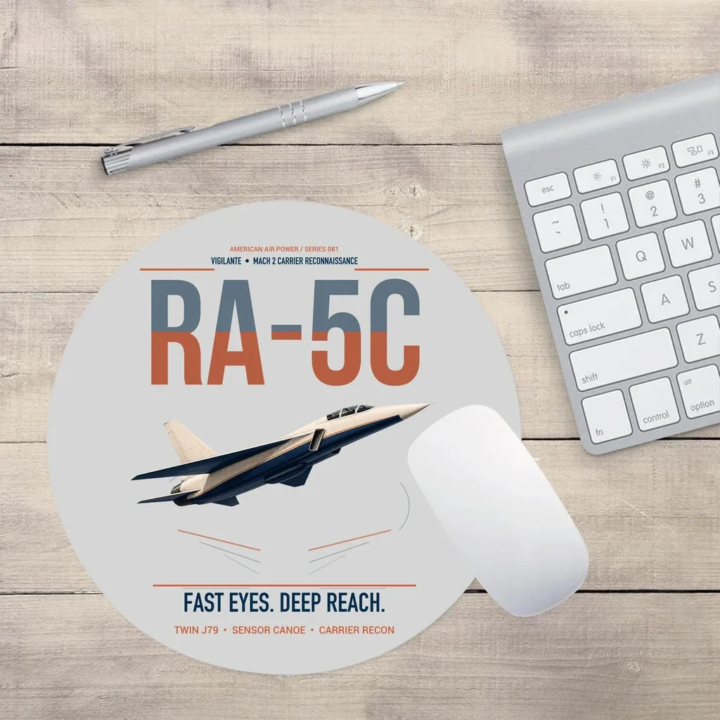 RA-5C Vigilante design on light gray round mouse pad