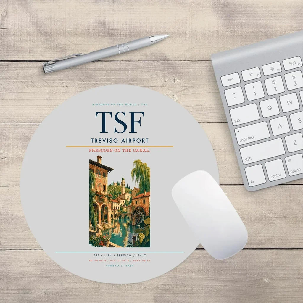 Treviso Airport (TSF) design on light gray round mouse pad