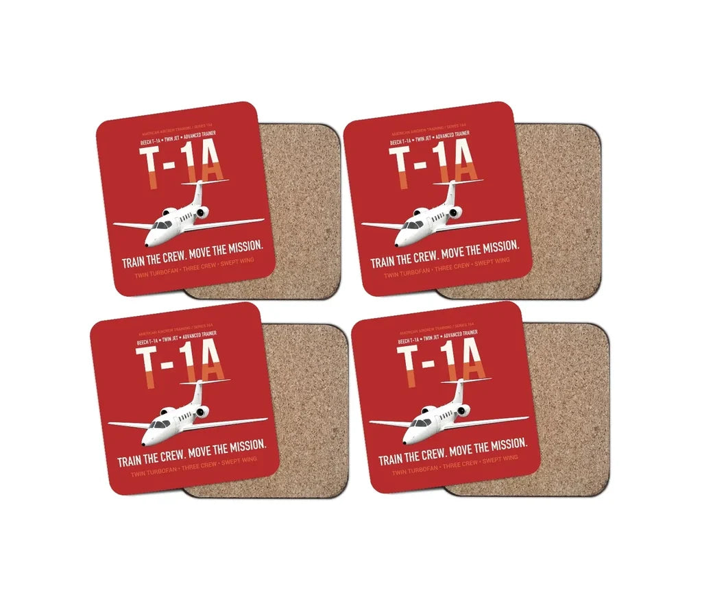 T-1A Jayhawk Advanced Jet Trainer design on red 4 pieces set coaster