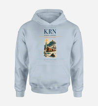 Thumbnail for Kiruna Airport (KRN) design on light blue hoodie single-side print