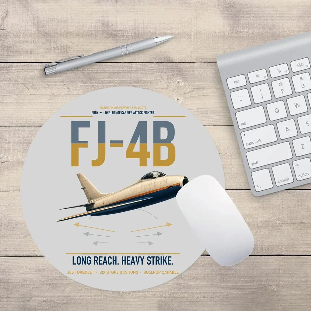 FJ-4B Fury design on light gray round mouse pad