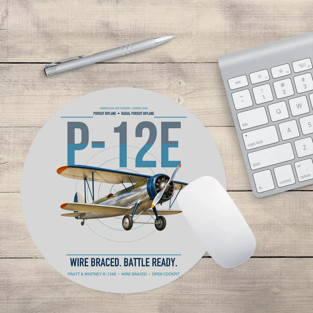 Boeing P-12E design on light gray round mouse pad