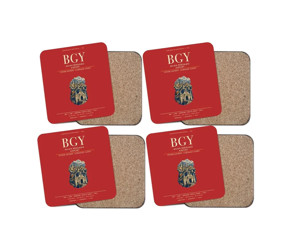 Milan Bergamo Airport (BGY) design on red 4 pieces set coaster