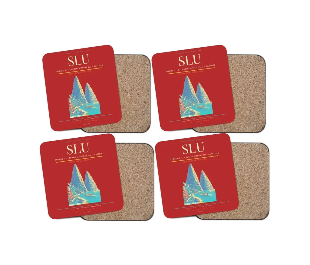 George F. L. Charles Airport (SLU) design on red 4 pieces set coaster