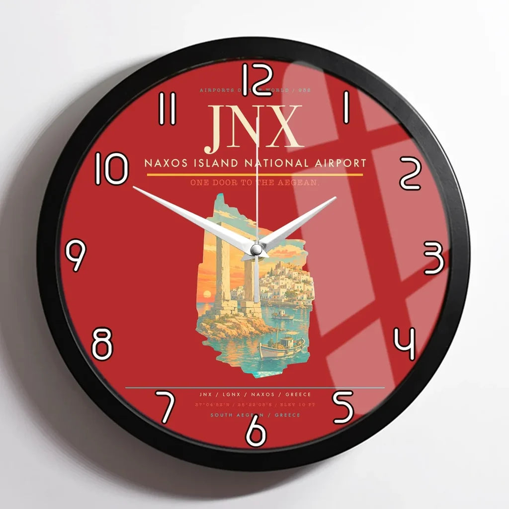 Naxos Island National Airport (JNX) design on red framed wall clock
