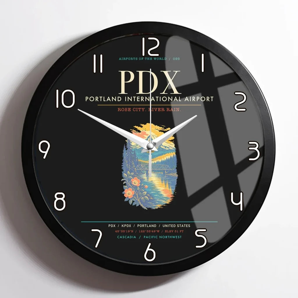 Portland International Airport PDX Wall-Clock Framed - Black