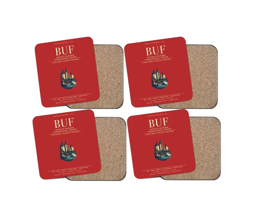 Buffalo Niagara International Airport (BUF) design on red 4 pieces set coaster