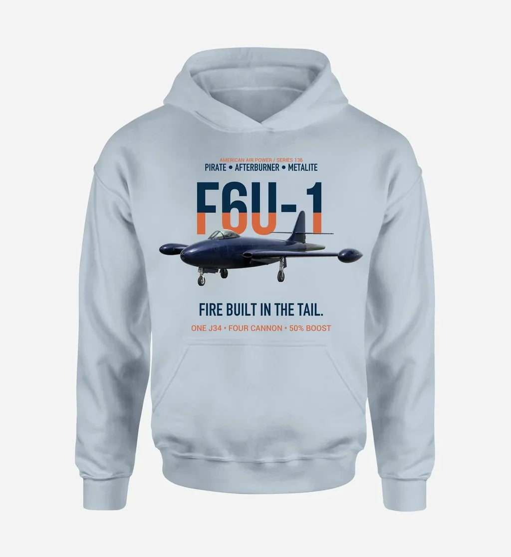 F6U-1 PIRATE design on light blue hoodie single side