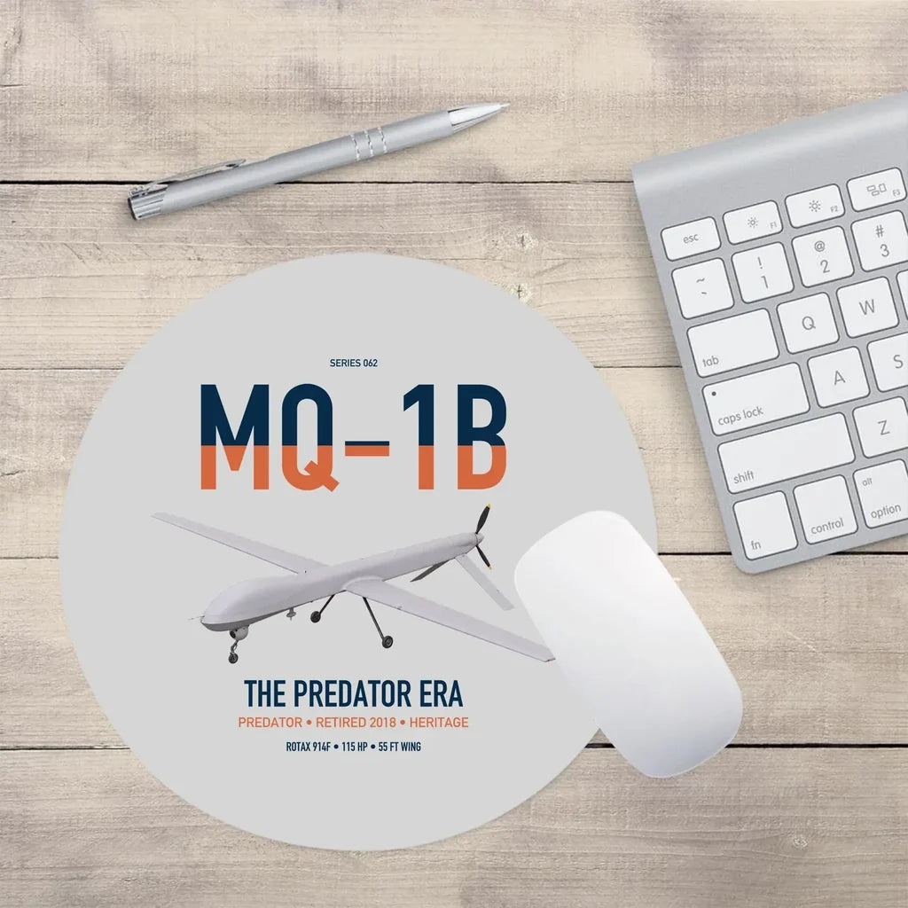 MQ-1B Predator design on light gray round mouse pad