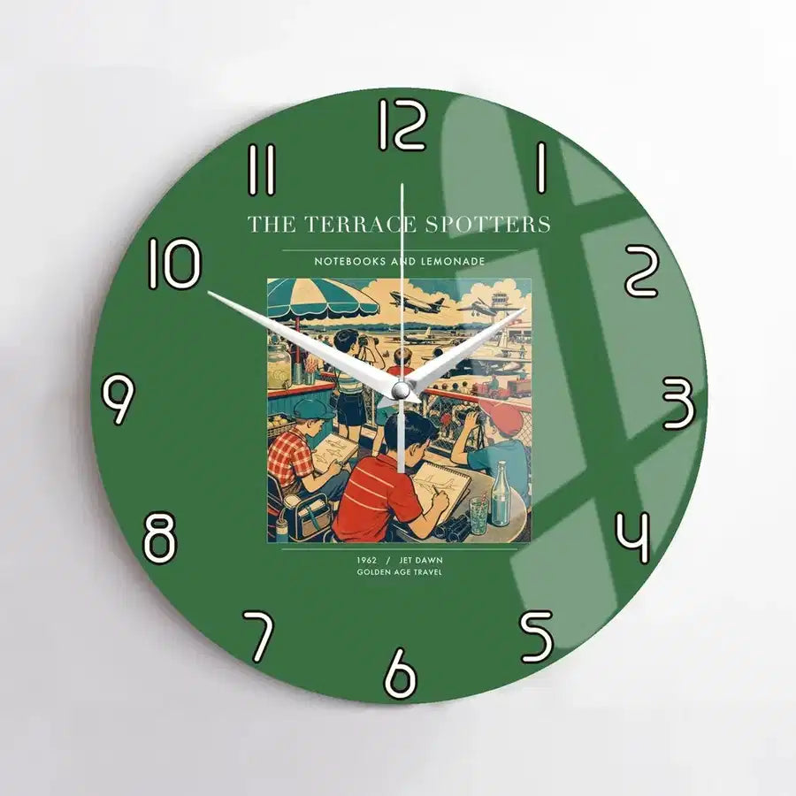 VINTAGE G4114 - The Terrace Spotters - Designed Wall Clocks design on green no-frame