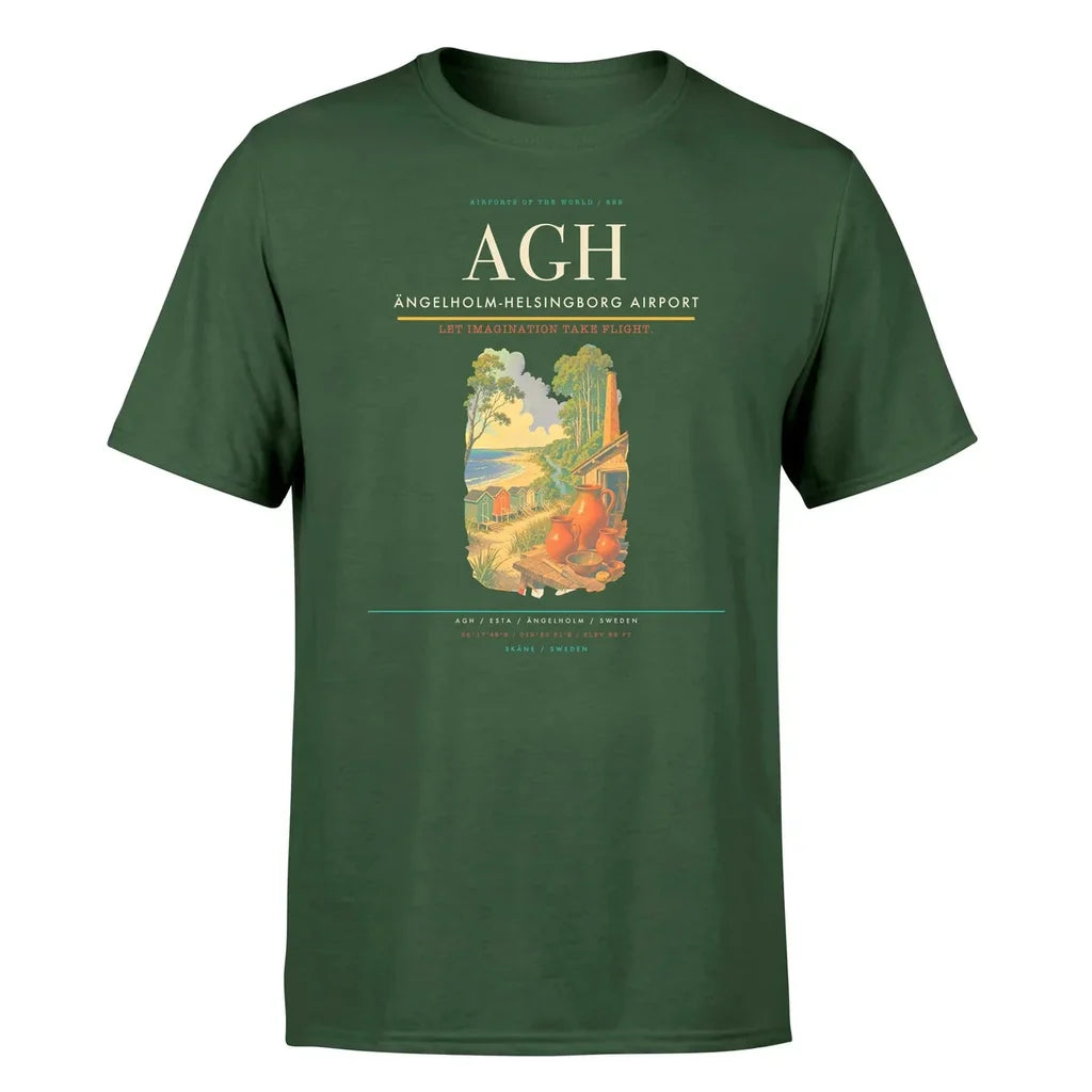 Ängelholm-Helsingborg Airport (AGH) T-Shirt single-side front print in Dark Green | ängelholm-helsingborg-airport-agh-double-side-t-shirt