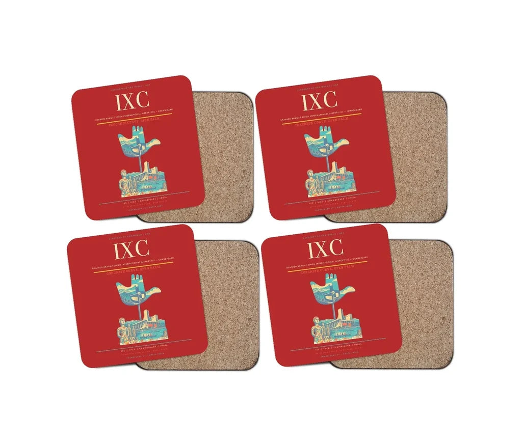 Shaheed Bhagat Singh International Airport (IXC) design on red 4 pieces set coaster