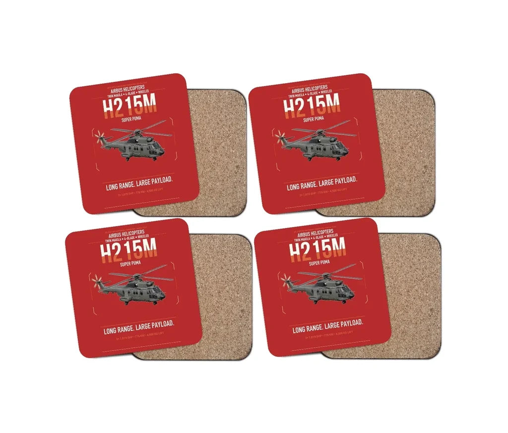 Airbus H215M design on red 4 pieces set coaster