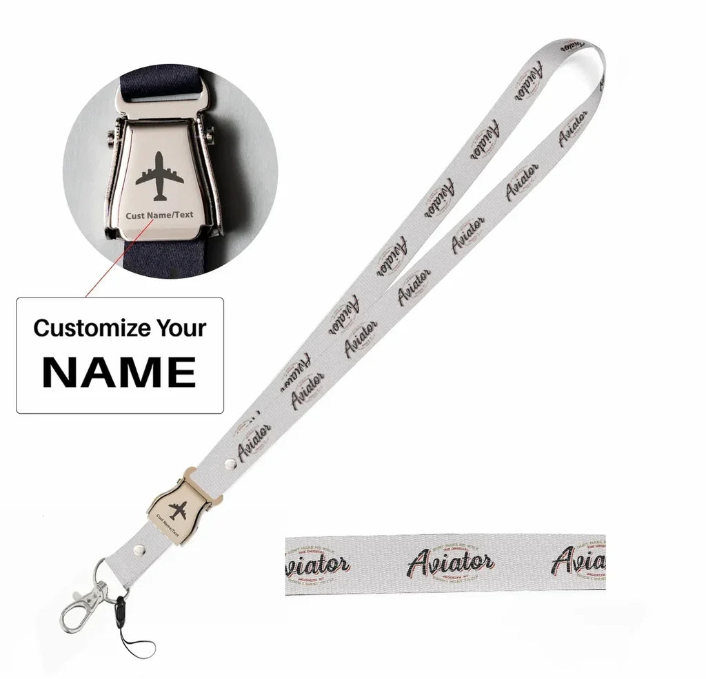 Aviator - Dont Make Me Walk seat belt lanyard - white with name