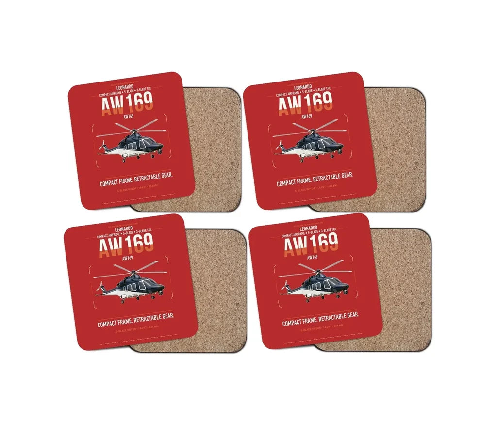 Leonardo AW169 design on red 4 pieces set coaster