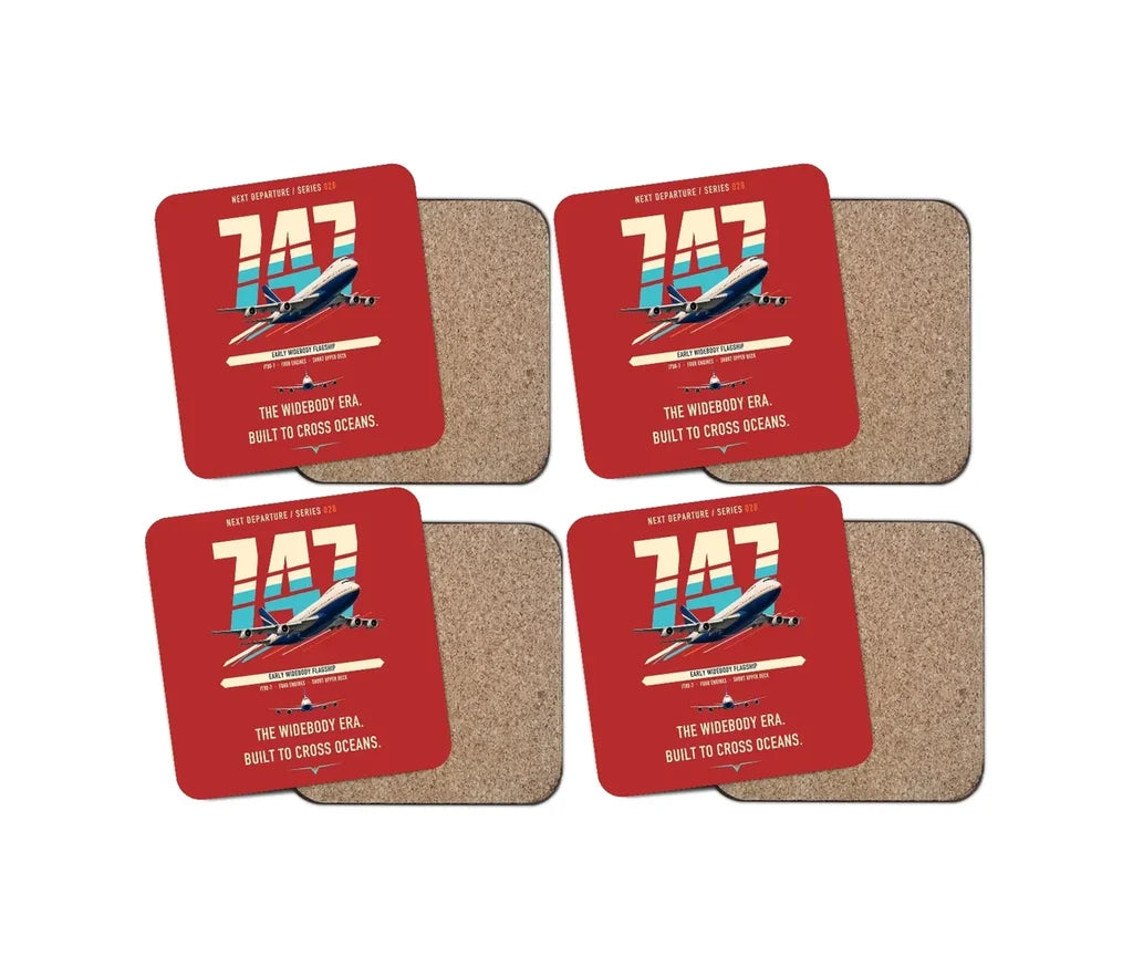 Boeing 747-200B design on red 4 pieces set coaster