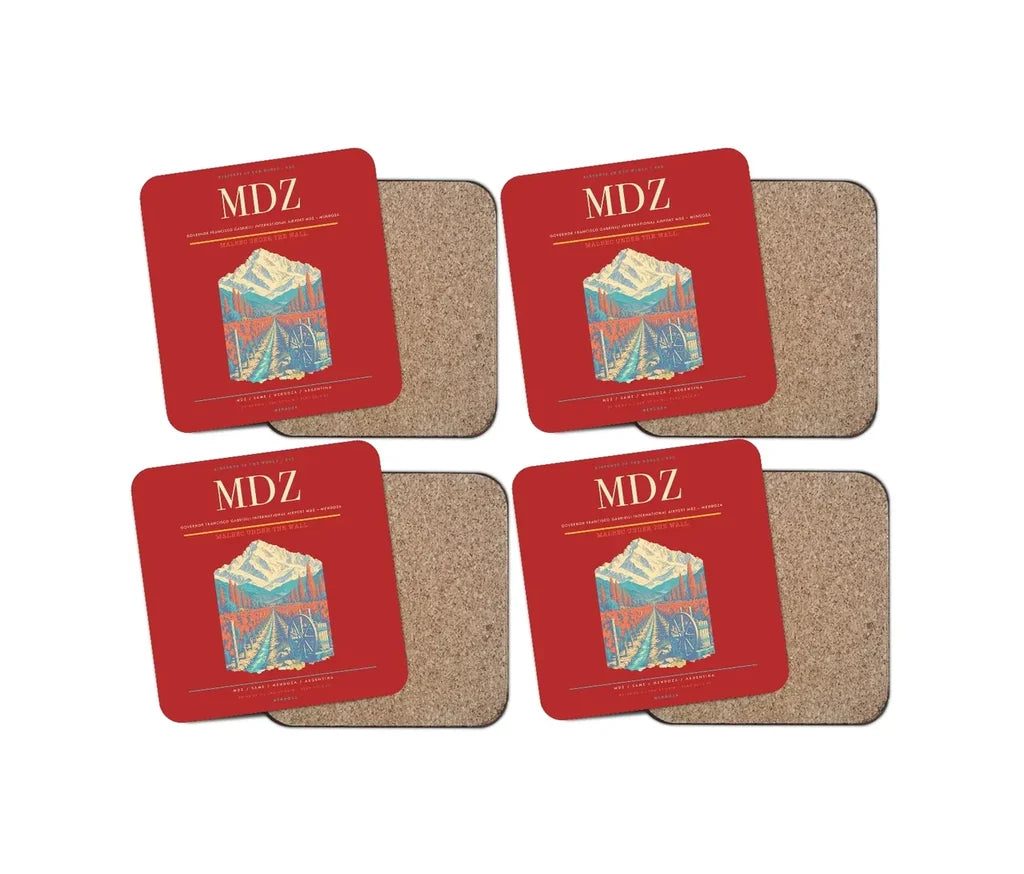 Governor Francisco Gabrielli International Airport (MDZ) design on red 4 pieces set coaster
