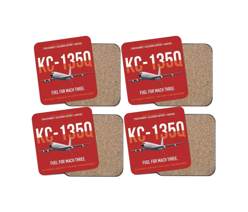 KC-135Q Blackbird Tanker design on red 4 pieces set coaster