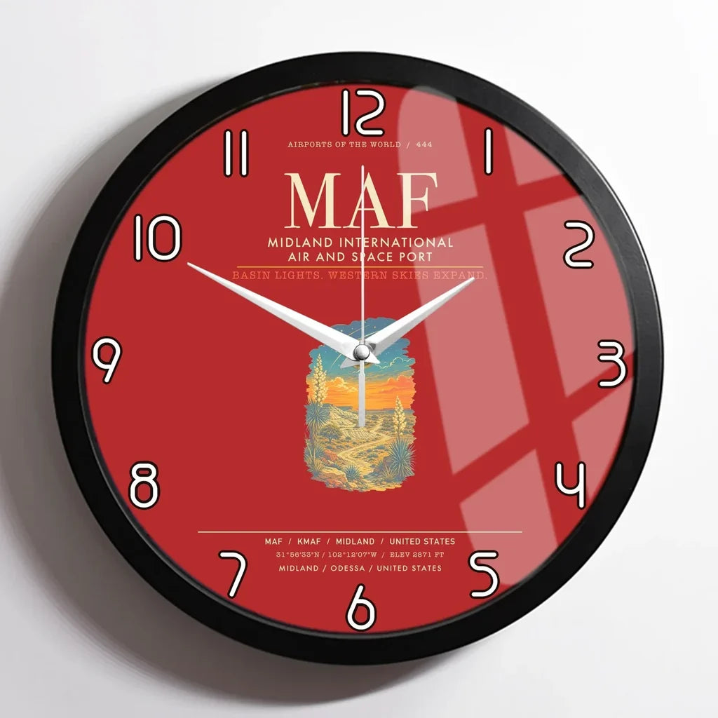 Midland International Air and Space Port MAF Wall-Clock Framed - Red