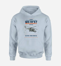 Thumbnail for Leonardo AW159 Wildcat HMA2 design on light blue double-side hoodie, single-side print