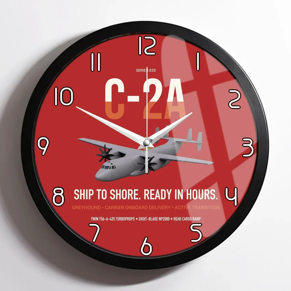 C-2A Greyhound design on red framed wall clock