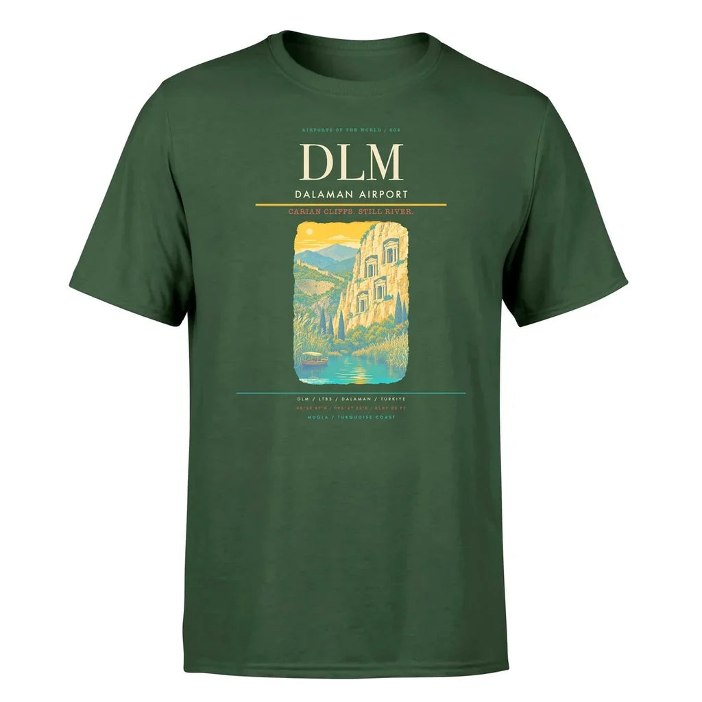 Dalaman Airport (DLM) T-Shirt single-side front print in Dark Green | dalaman-airport-dlm-double-side-t-shirt
