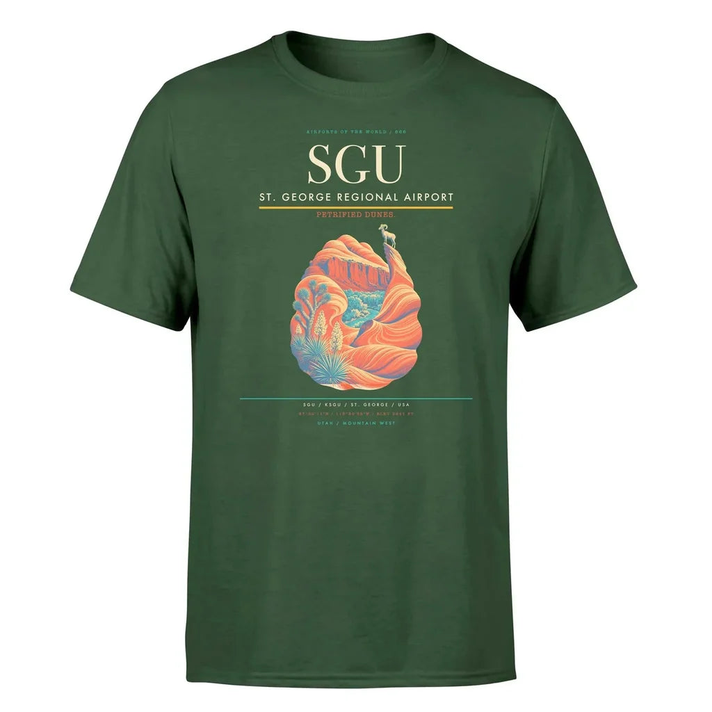 St. George Regional Airport (SGU) T-Shirt single-side front print in Dark Green | st-george-regional-airport-sgu-double-side-t-shirt
