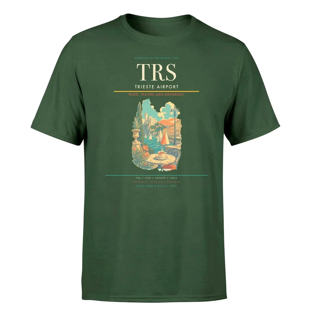 Trieste Airport (TRS) T-Shirt single-side front print in Dark Green | trieste-airport-trs-double-side-t-shirt