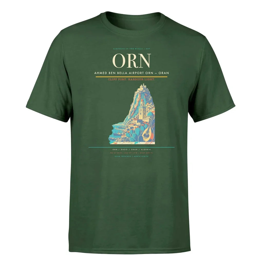 Ahmed Ben Bella Airport (ORN) T-Shirt single-side front print in Dark Green | ahmed-ben-bella-airport-orn-double-side-t-shirt