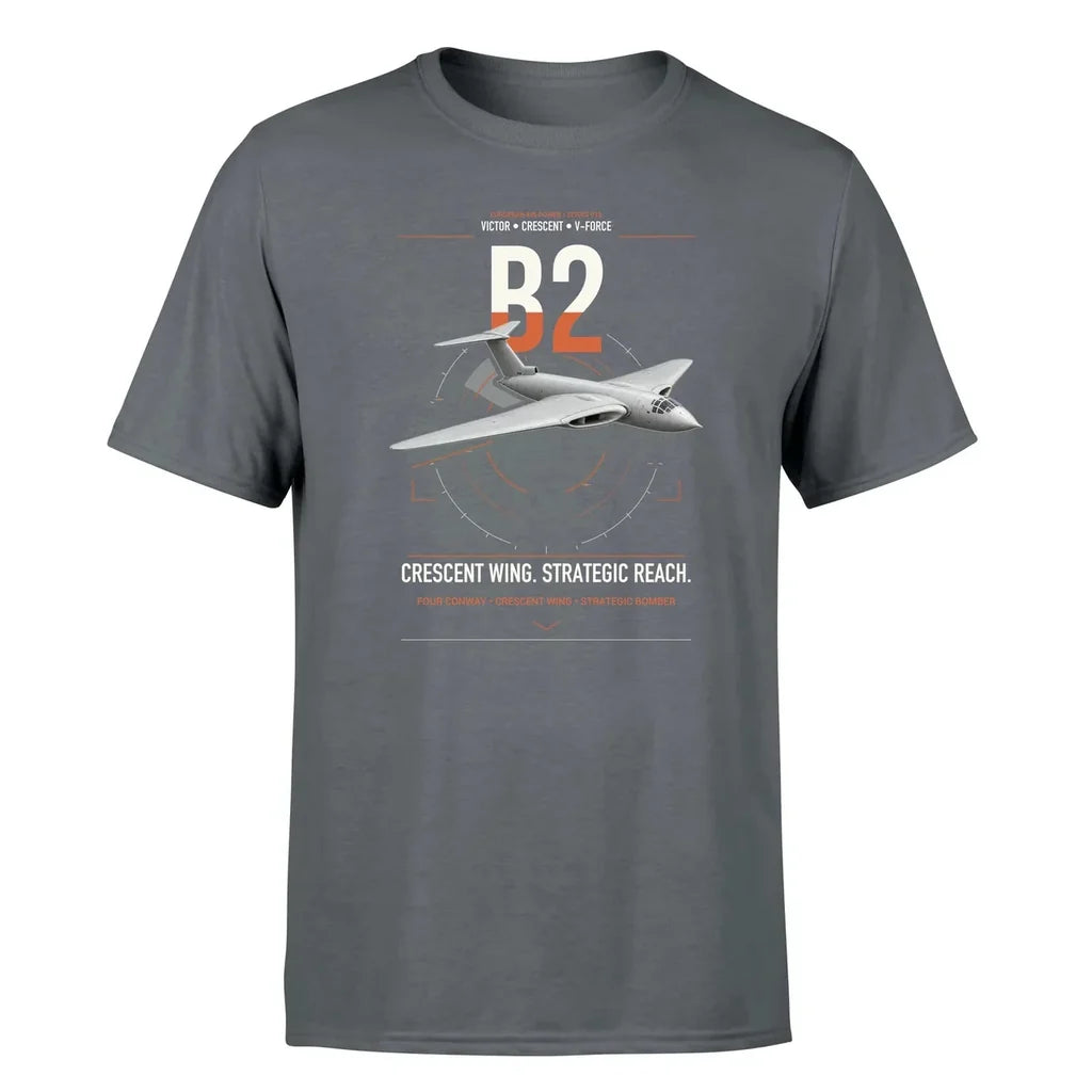 Handley Page Victor B2 design on gray t-shirt, single-side print