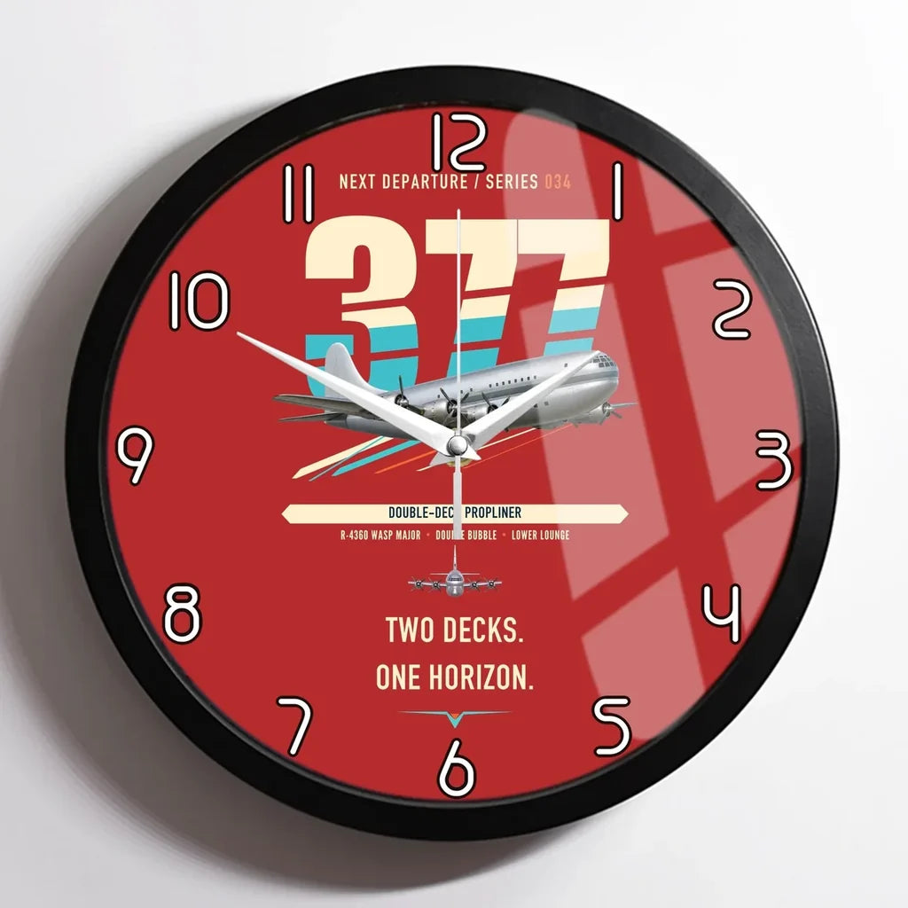 Boeing 377 Stratocruiser design on red framed wall clock