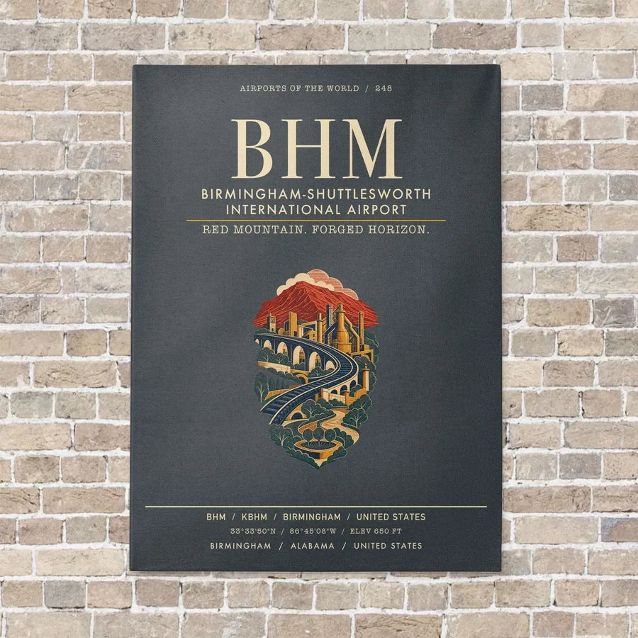 Birmingham-Shuttlesworth International Airport BHM vertical canvas print - no frame - gray background