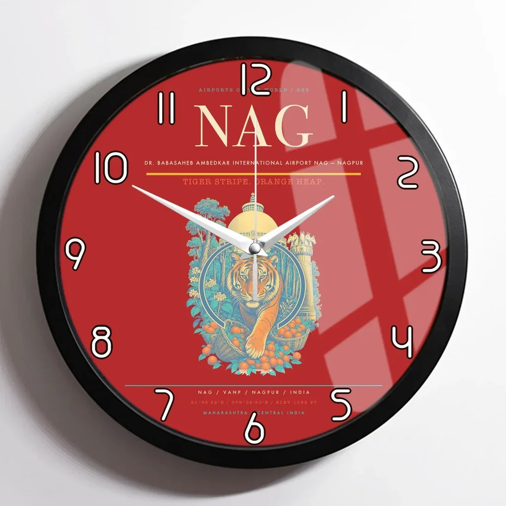 Dr. Babasaheb Ambedkar International Airport (NAG) design on red framed wall clock