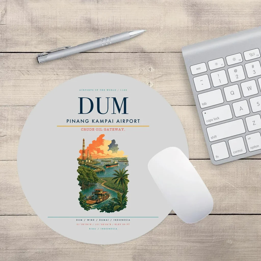 Pinang Kampai Airport (DUM) design on light gray round mouse pad