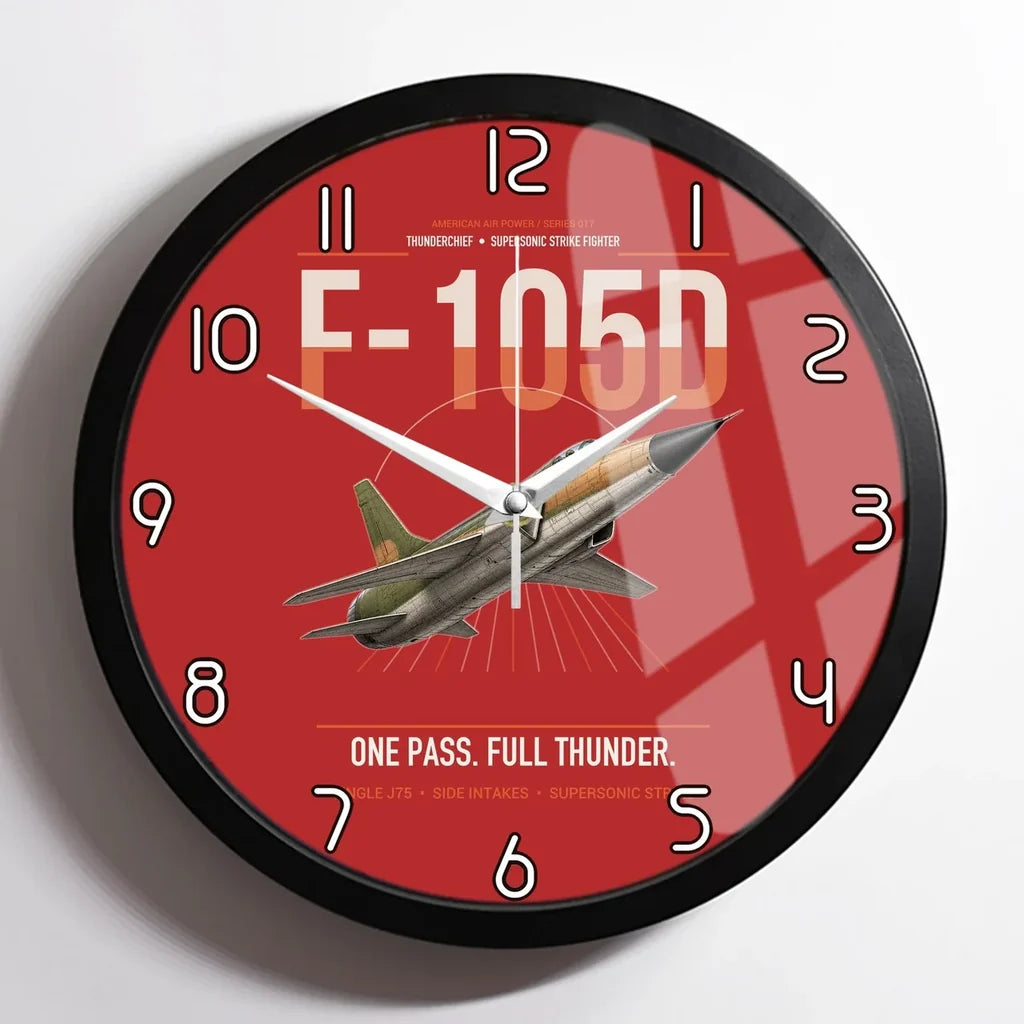 F-105D Thunderchief design on red framed wall clock