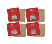 Thumbnail for Meadows Field (BFL) design on red 4 pieces set coaster
