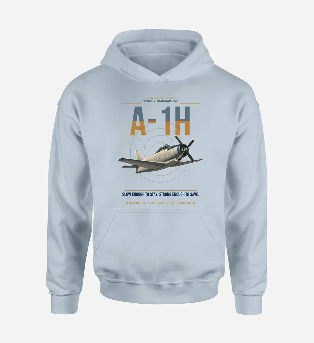 A-1H Skyraider design on light blue double-side hoodie