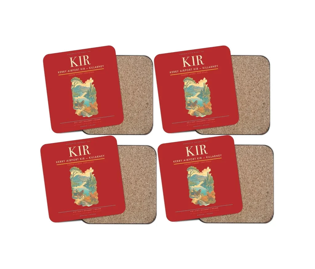 Kerry Airport (KIR) design on red 4 pieces set coaster