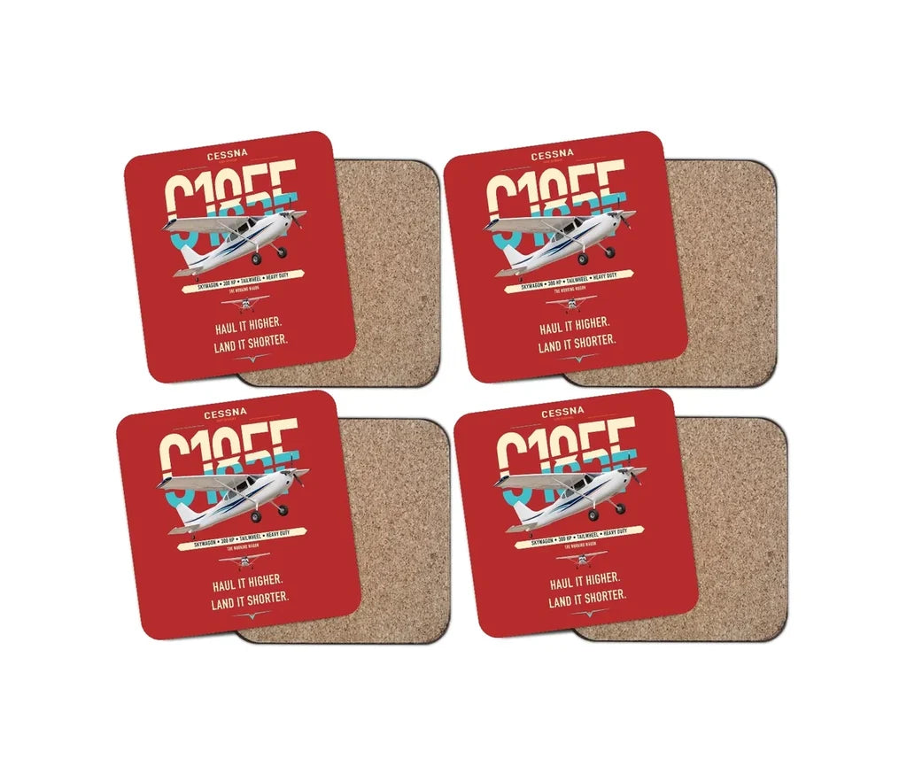Cessna A185F Skywagon design on red 4 pieces set coaster