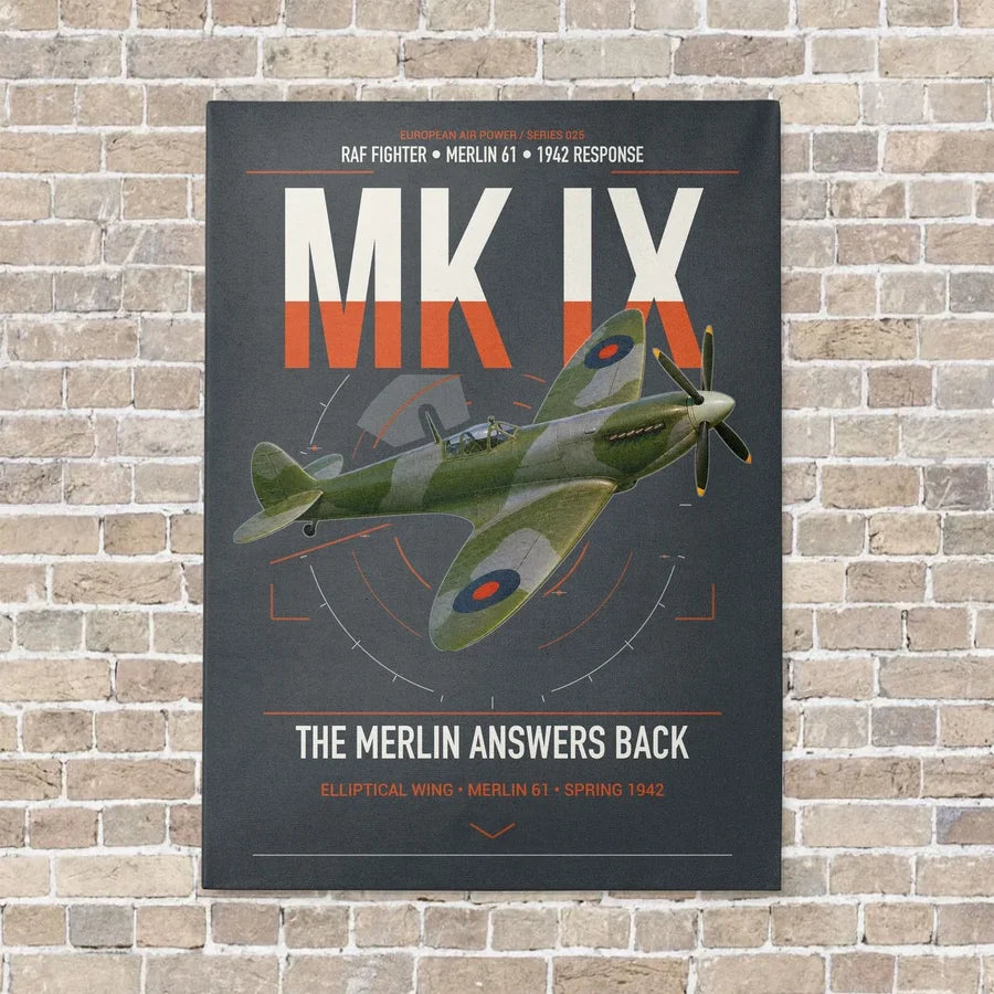 Supermarine Spitfire Mk IX vertical canvas print - no frame - gray background
