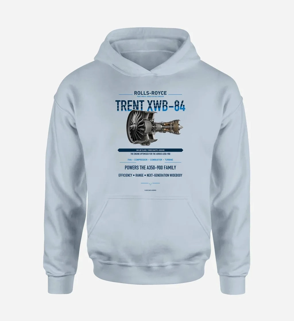 TRENT XWB-84 design on light blue hoodie single side