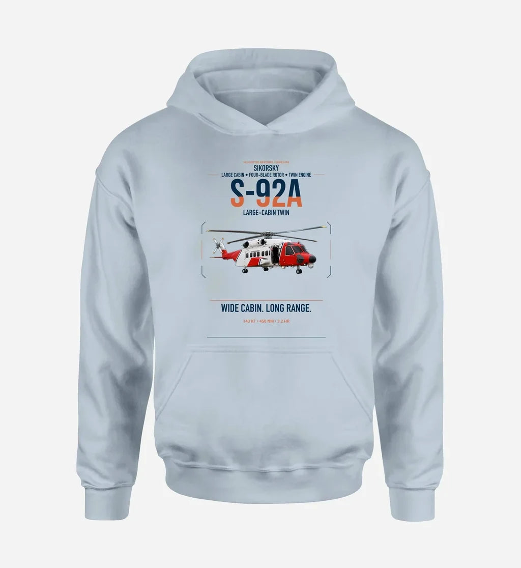 Sikorsky S-92A design on light blue double-side hoodie, single-side print
